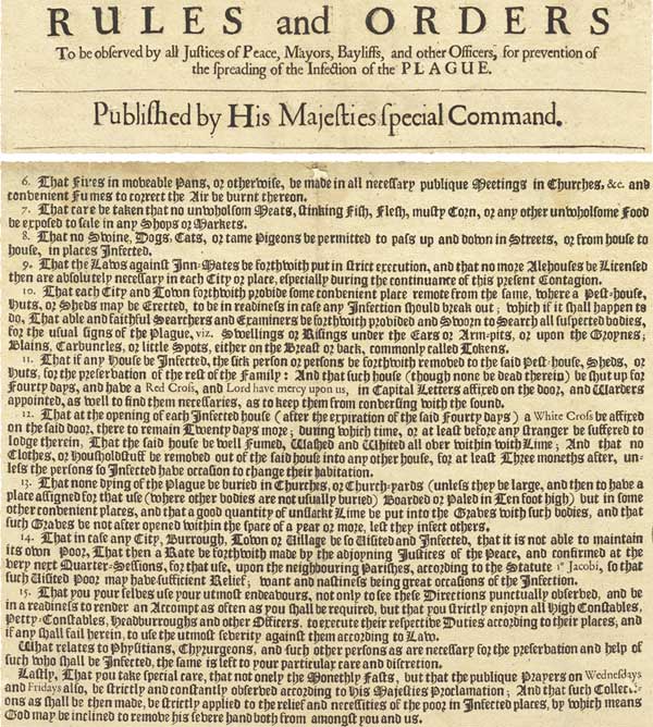 Κανόνες και διατάγματα που επιβλήθηκαν κατά τη διάρκεια της Πανώλης του Λονδίνου, 1665